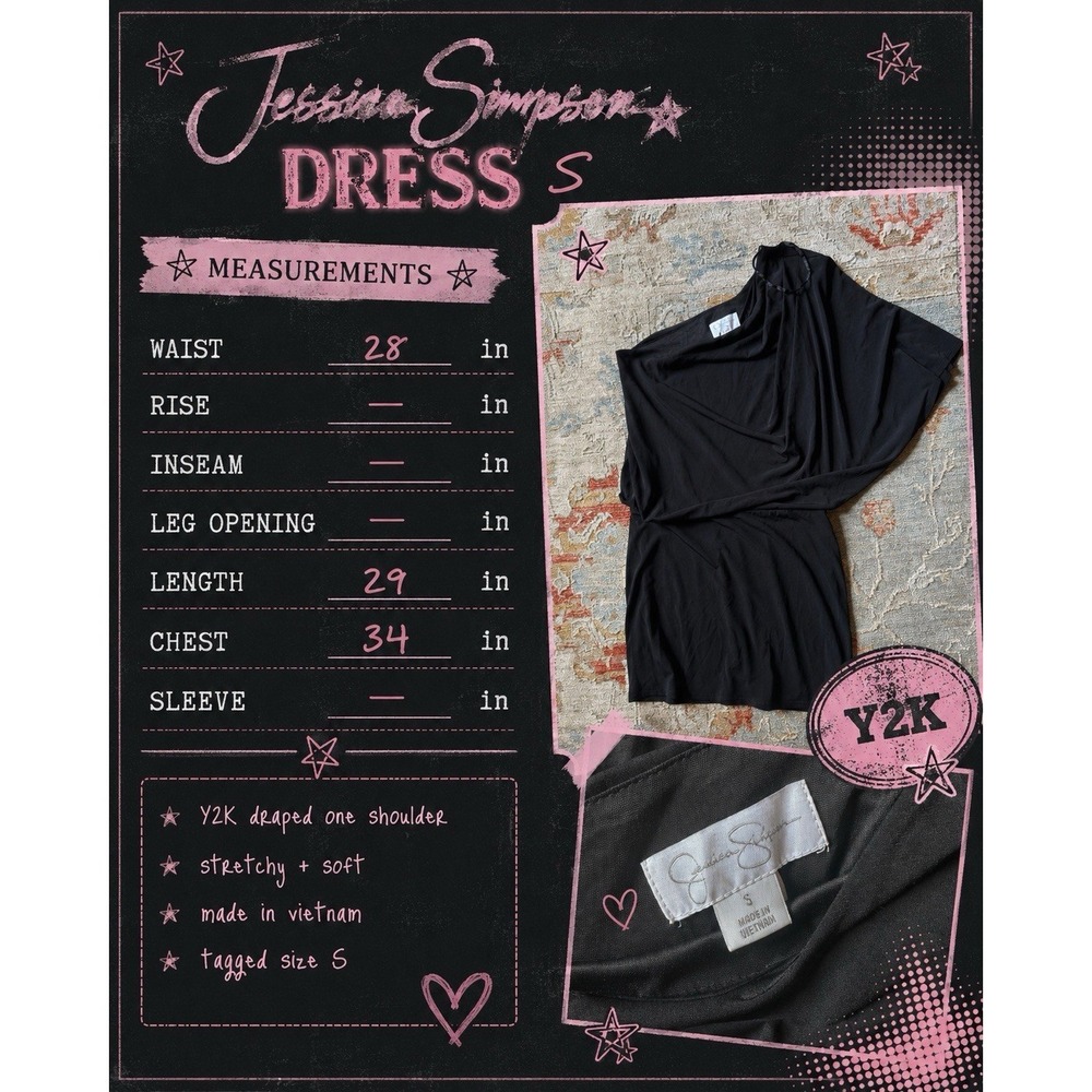 Jessica Simpson‎ Size S Black Off Shoulder Y2K Mini Dress Going Out Bodycon - Picture 2 of 7